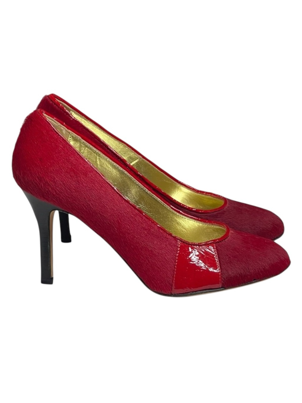 VHTF: new Goldenbleu ♛ Tina Mixed Media Pony Hair Heels Pumps ♛ Red 37.5 7M 7.5M - Picture 4 of 17